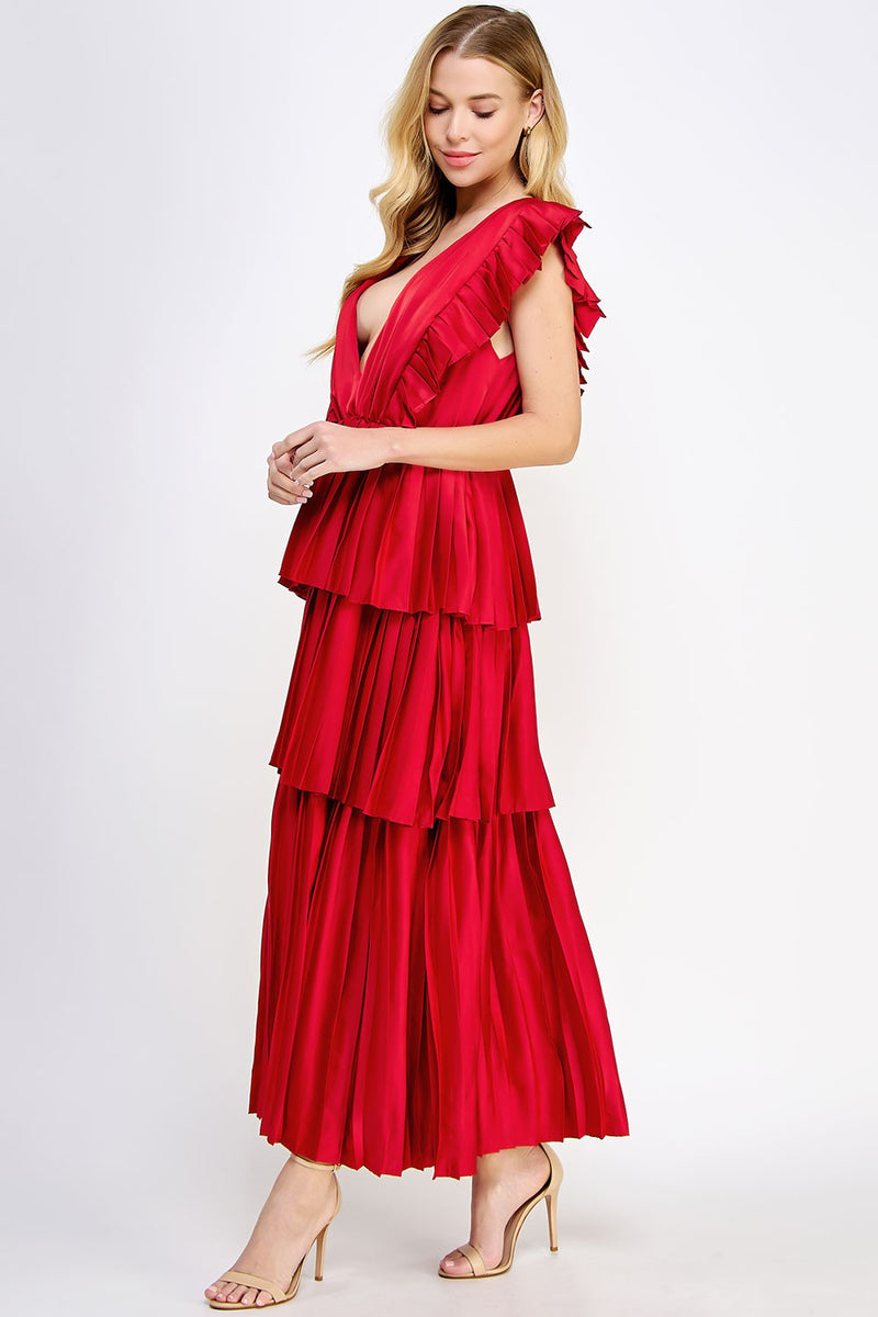 lucy red tiered dress