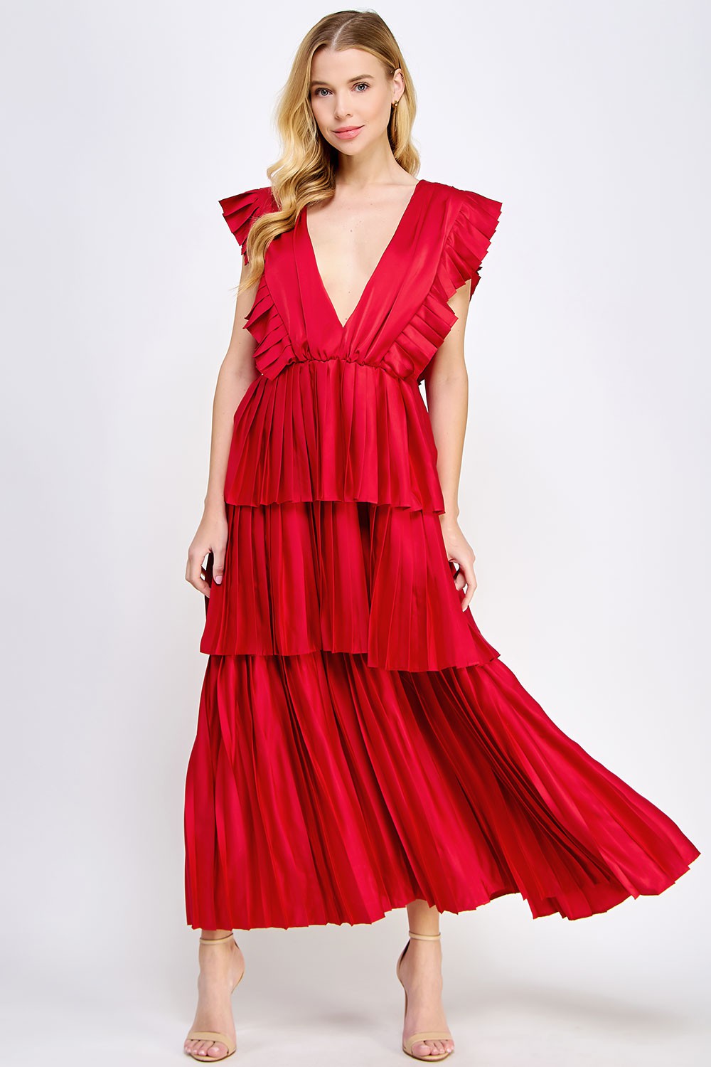 lucy red tiered dress