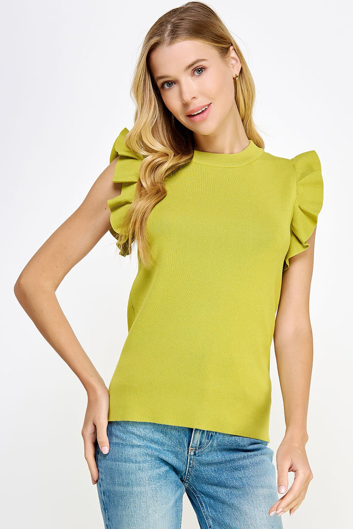 fingers crossed knit ruffle top | muted lime