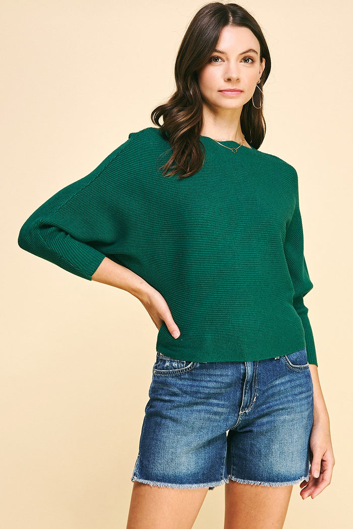 holding me close ribbed 3/4 dolman sleeve | green