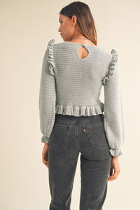 dusty frilled knit top