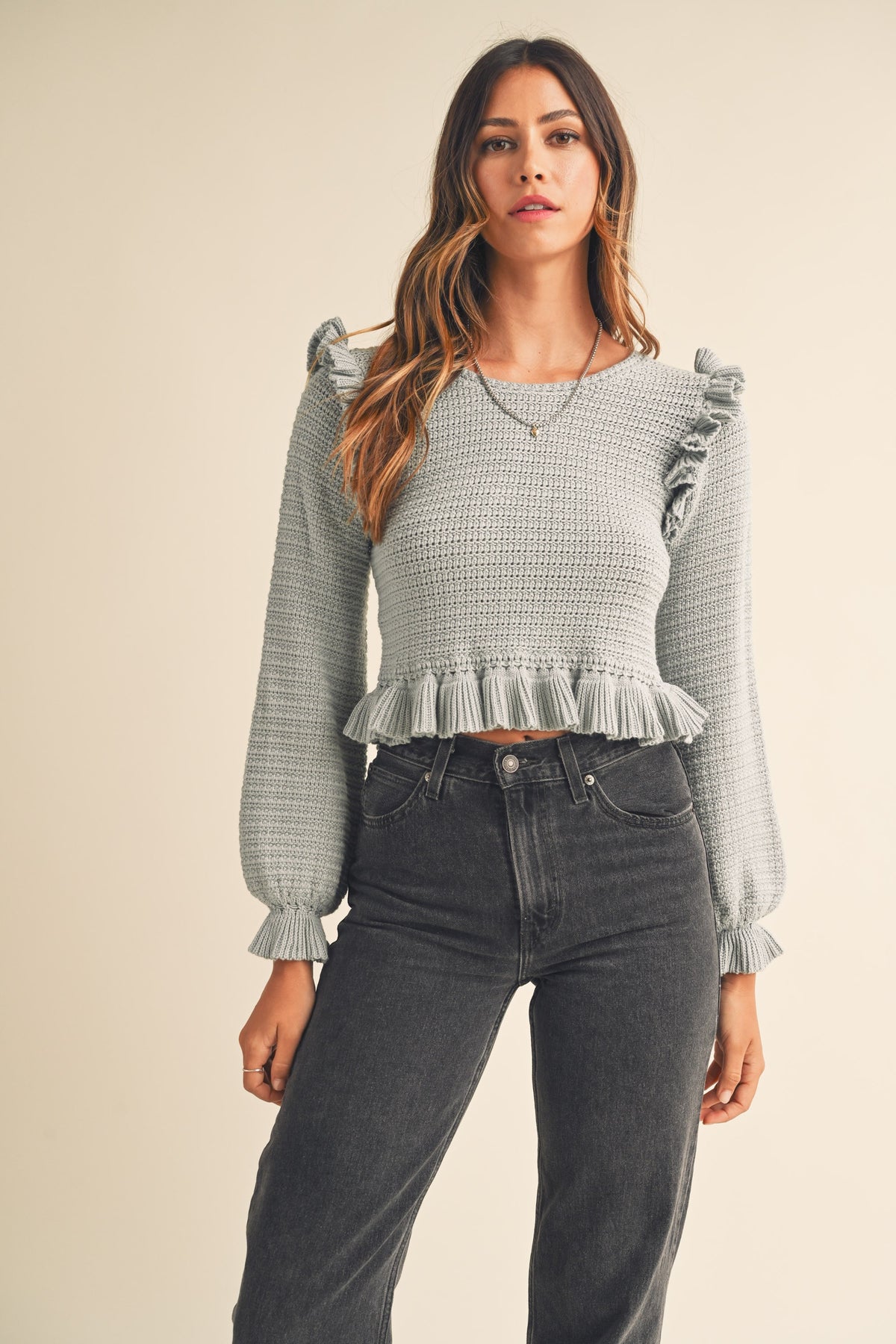 dusty frilled knit top