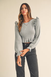 dusty frilled knit top