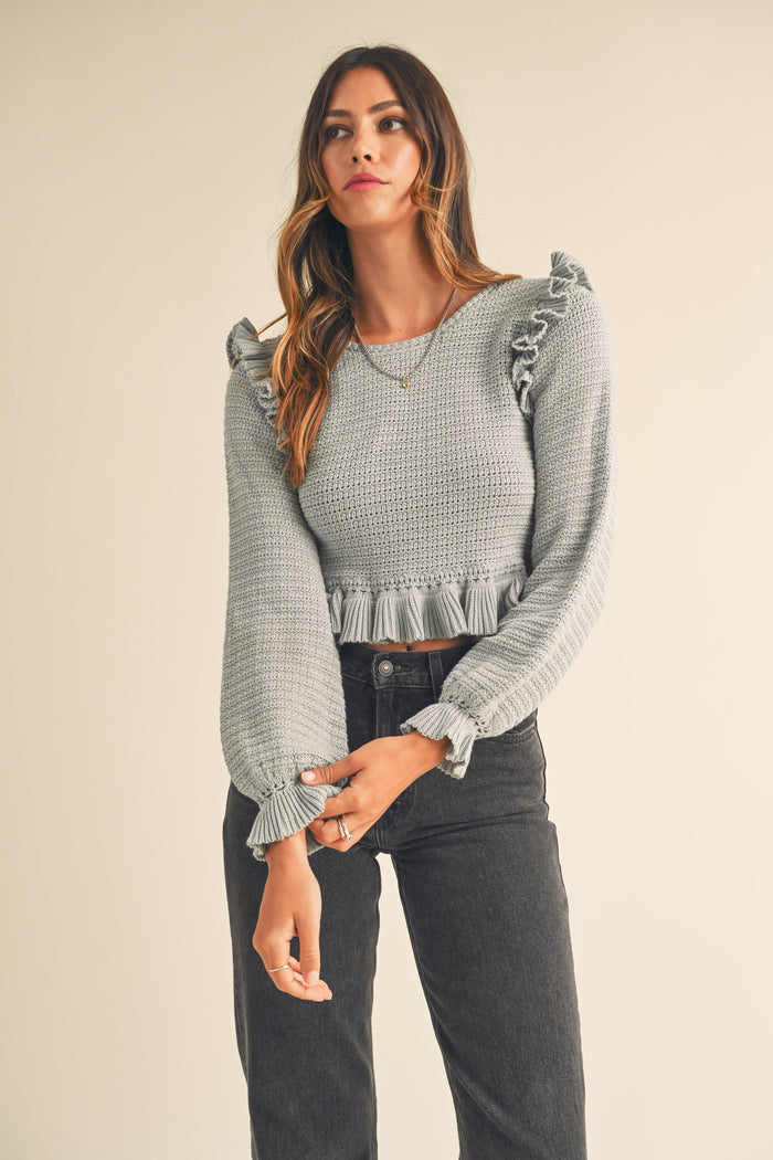 dusty frilled knit top