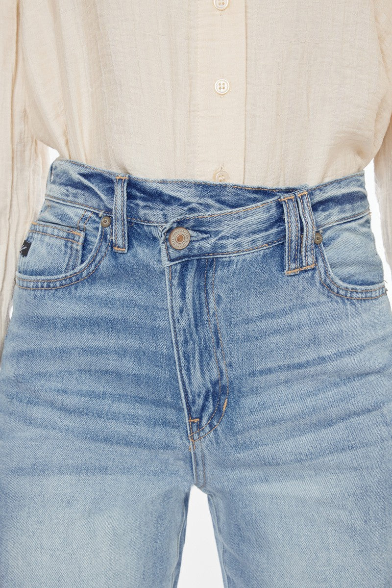 asymmetrical waist 90's flare jean