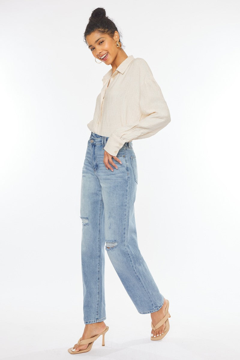 asymmetrical waist 90's flare jean