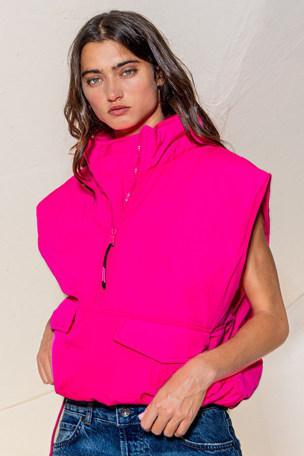 that girl puffer vest | hot pink