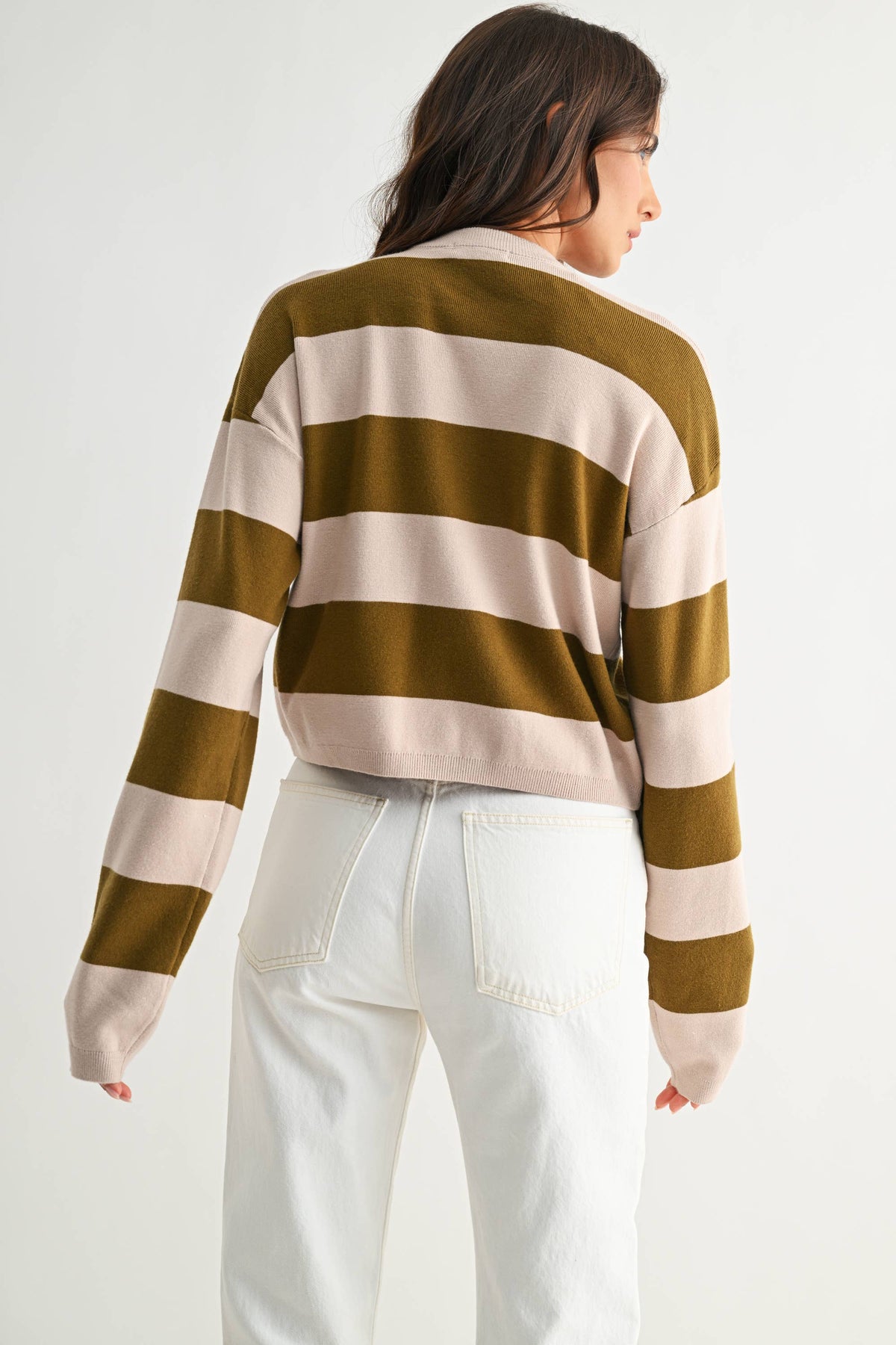 olive stripe cropped sweater