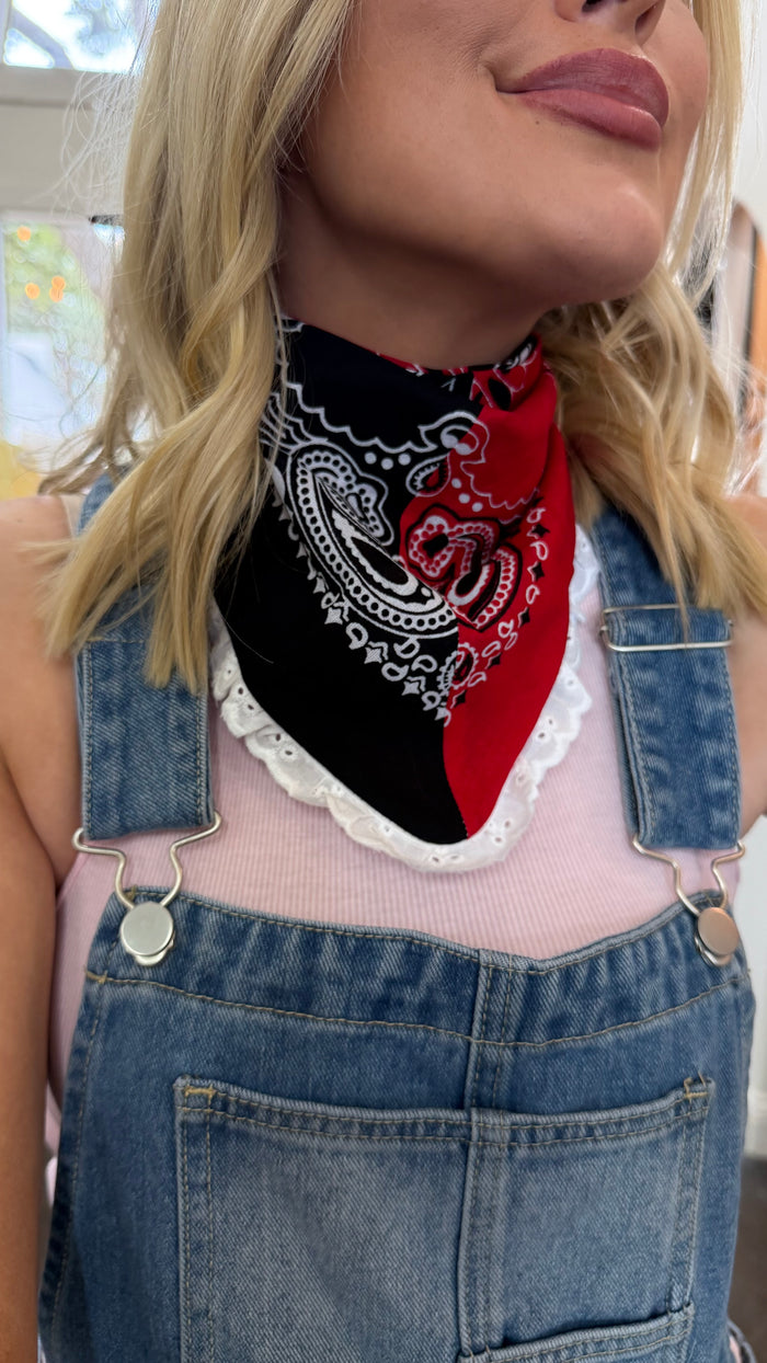 split decision bandana scarf w/ eyelet ruffle