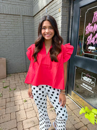 flutter ruffle sleeve poplin top