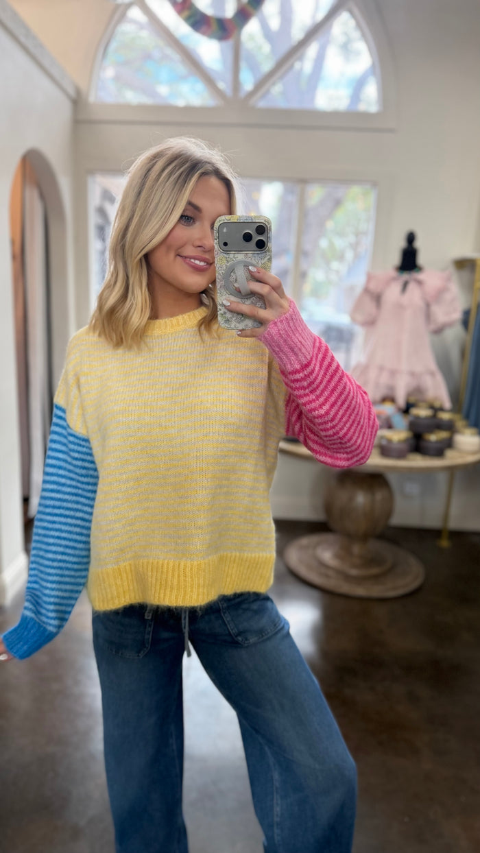 as if colorblock striped knit sweater