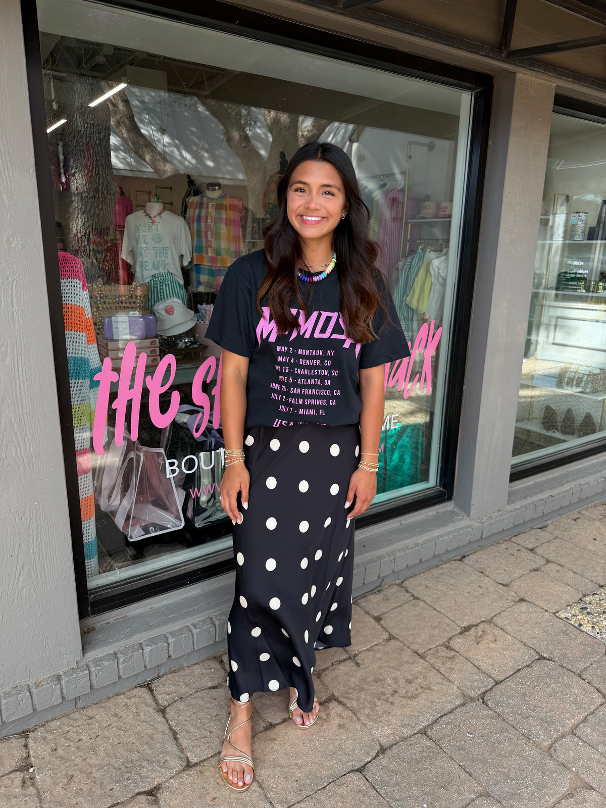 something to talk about polka dot satin midi skirt