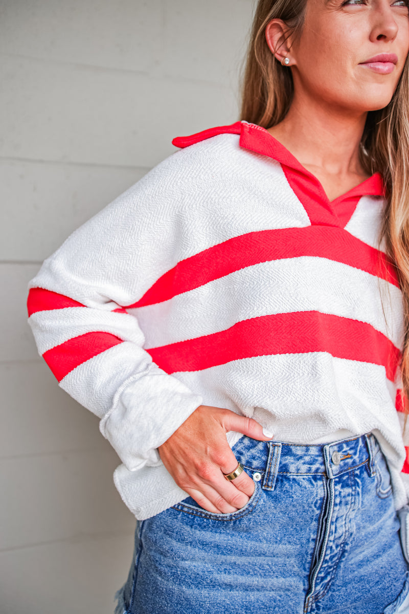 lindsey striped collared long-sleeve