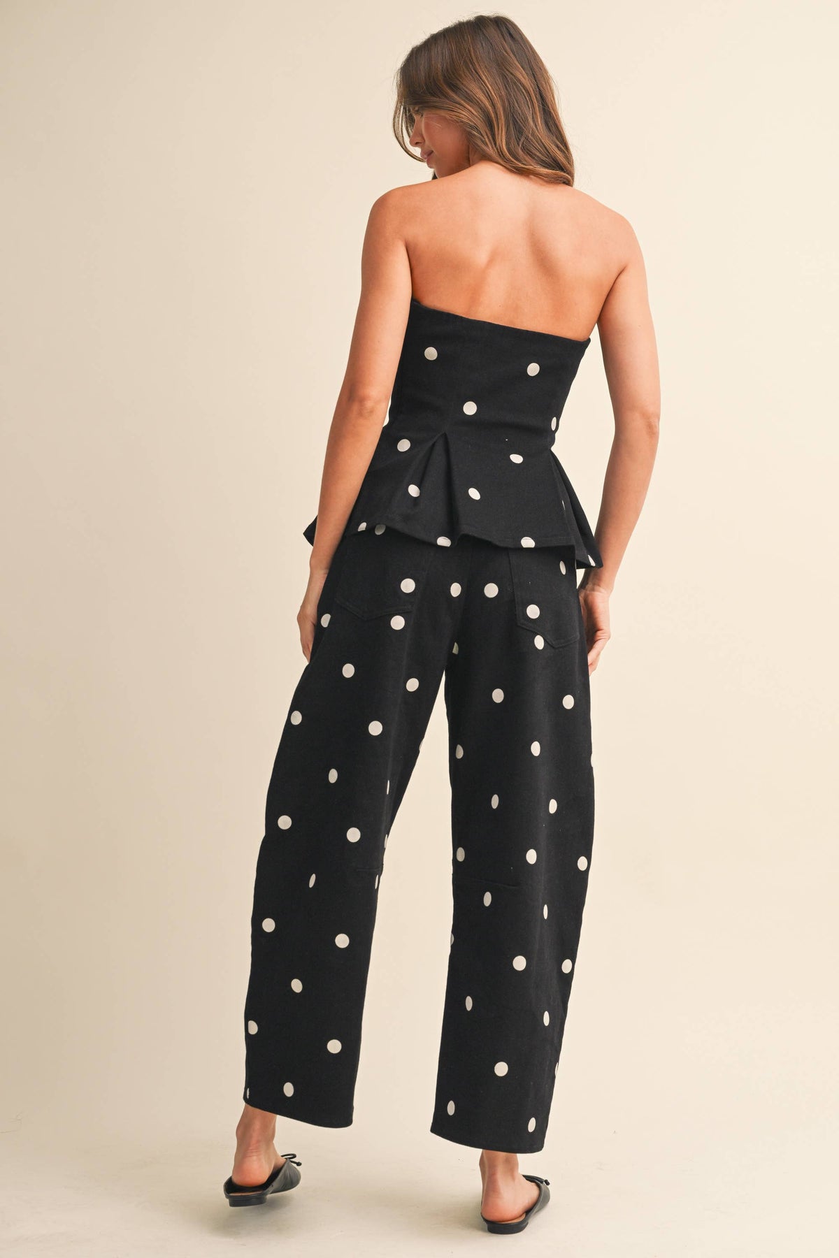 dot to dot polka dot peplum + barrel set