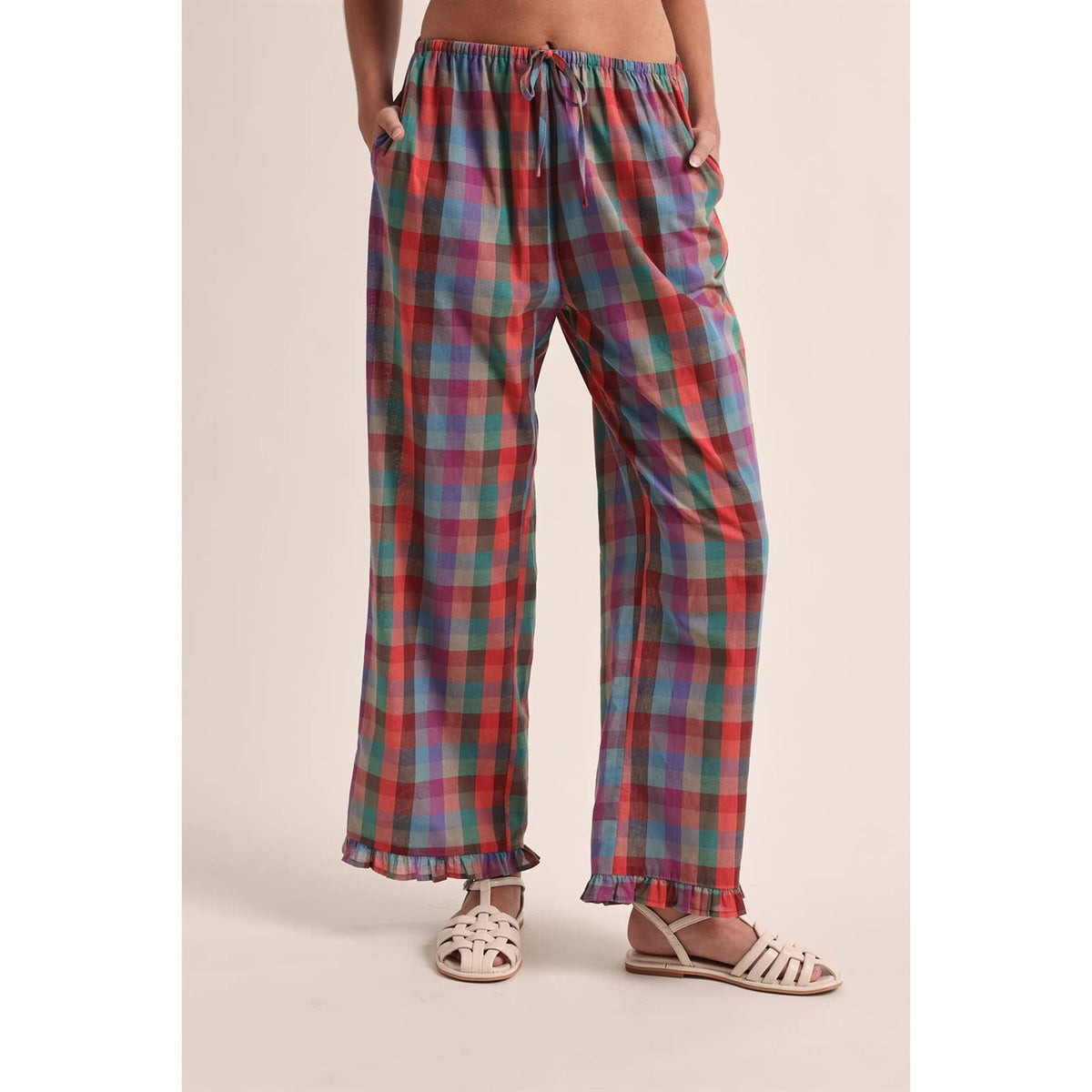 penelope plaid ruffle hem pants