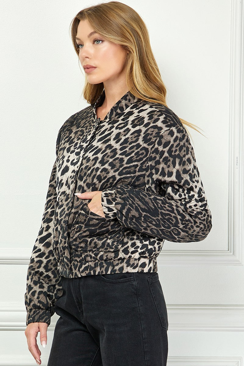 livie leopard quilted bomber jacket