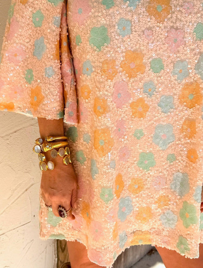 wren pastel sequin mini caftan dress