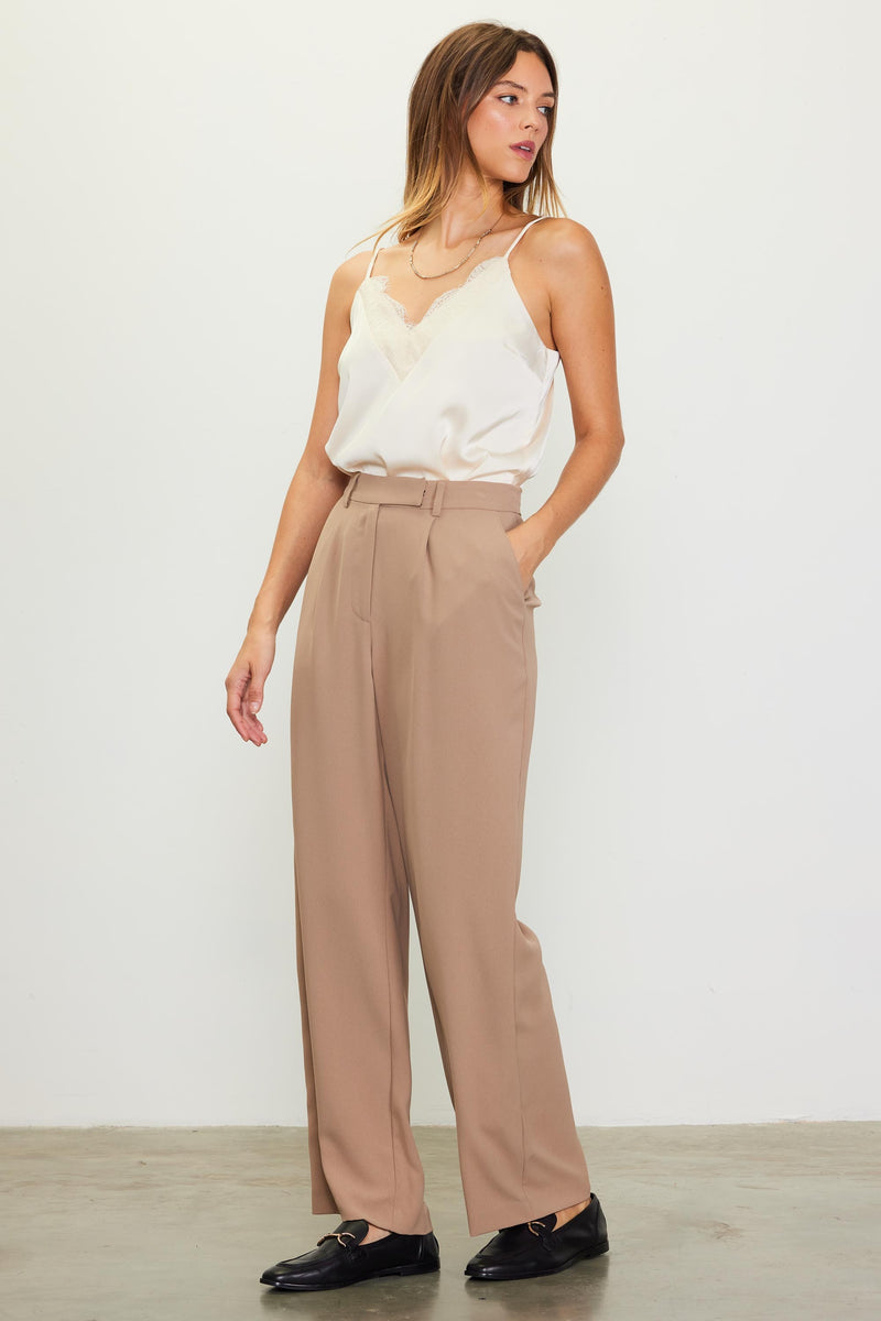 tan pintuck wide-leg trouser | FINAL SALE