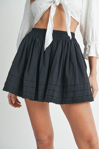 pintucked and lace trim mini skirt