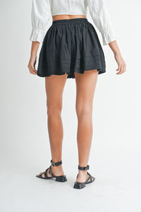 pintucked and lace trim mini skirt