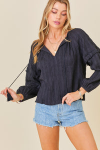 easy does it v-neck ruffle top