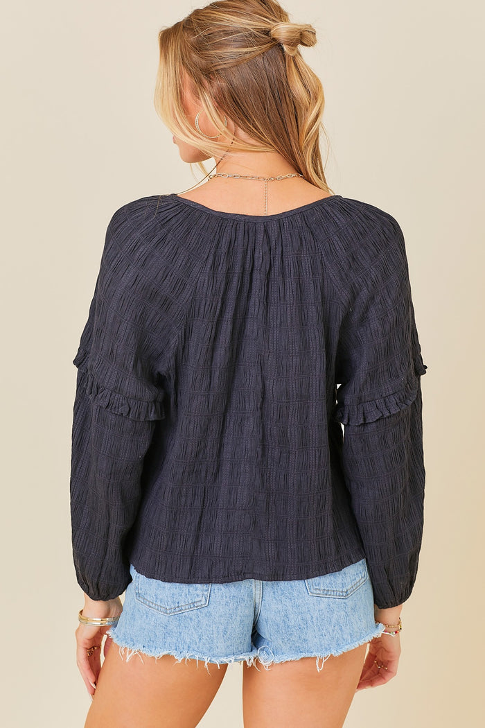 easy does it v-neck ruffle top