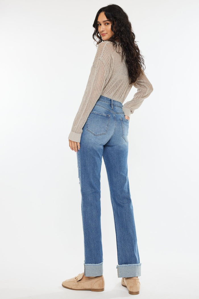 high rise straight cuff jean