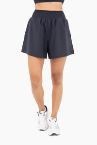 smocked waist athletic shorts | navy