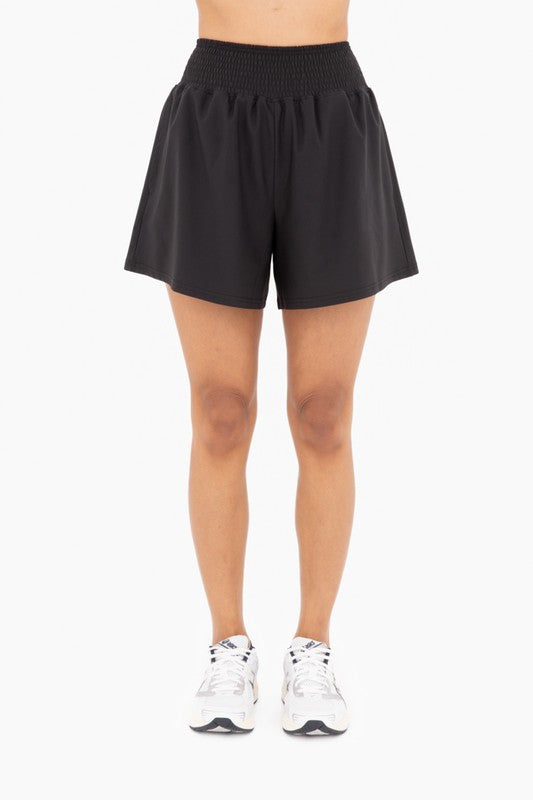 smocked waist athletic shorts | black