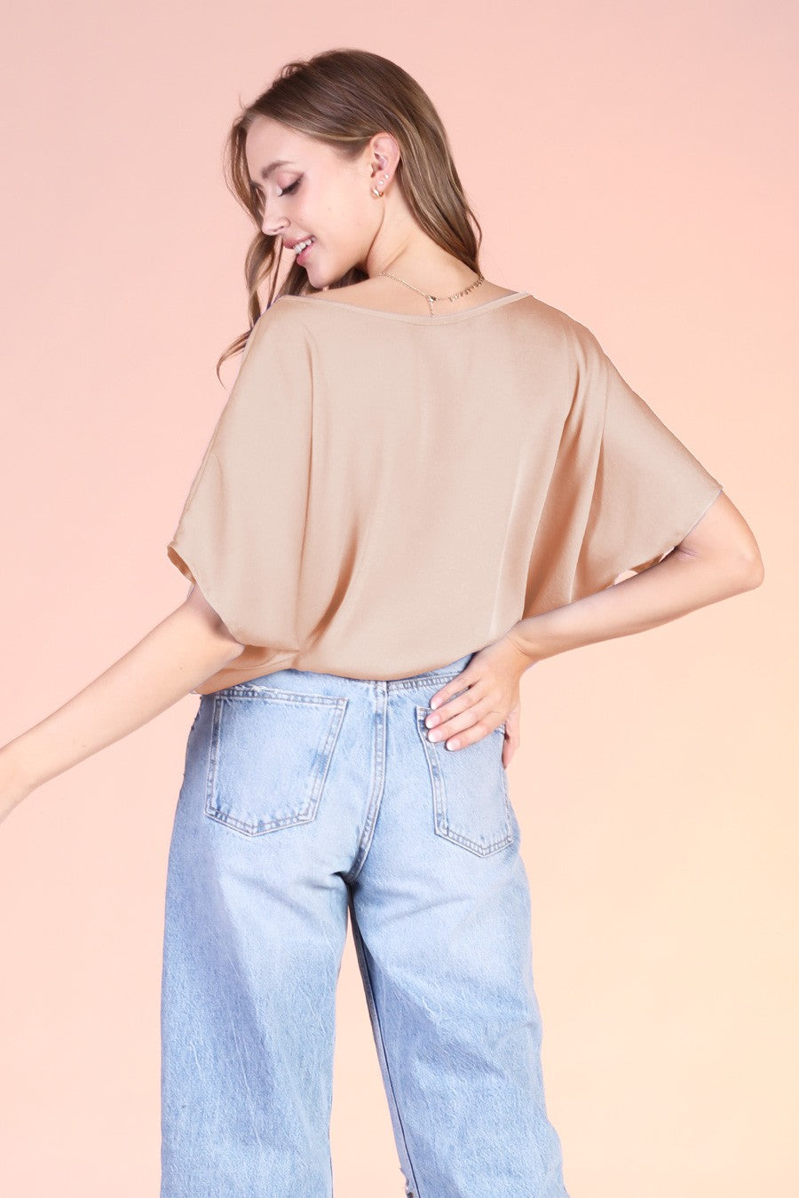 erica poly-silk boat neck top | tan || FINAL SALE