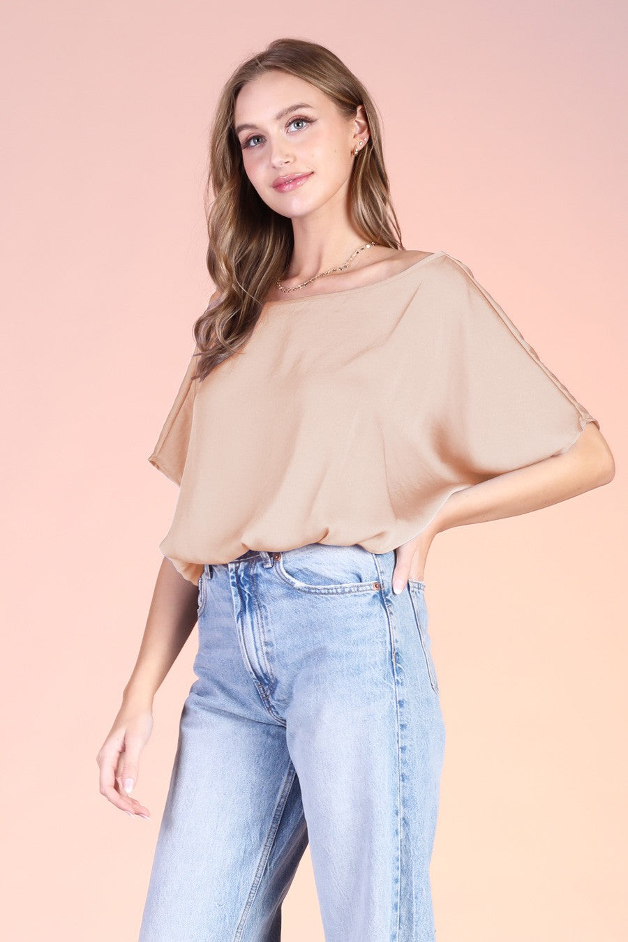 erica poly-silk boat neck top | tan