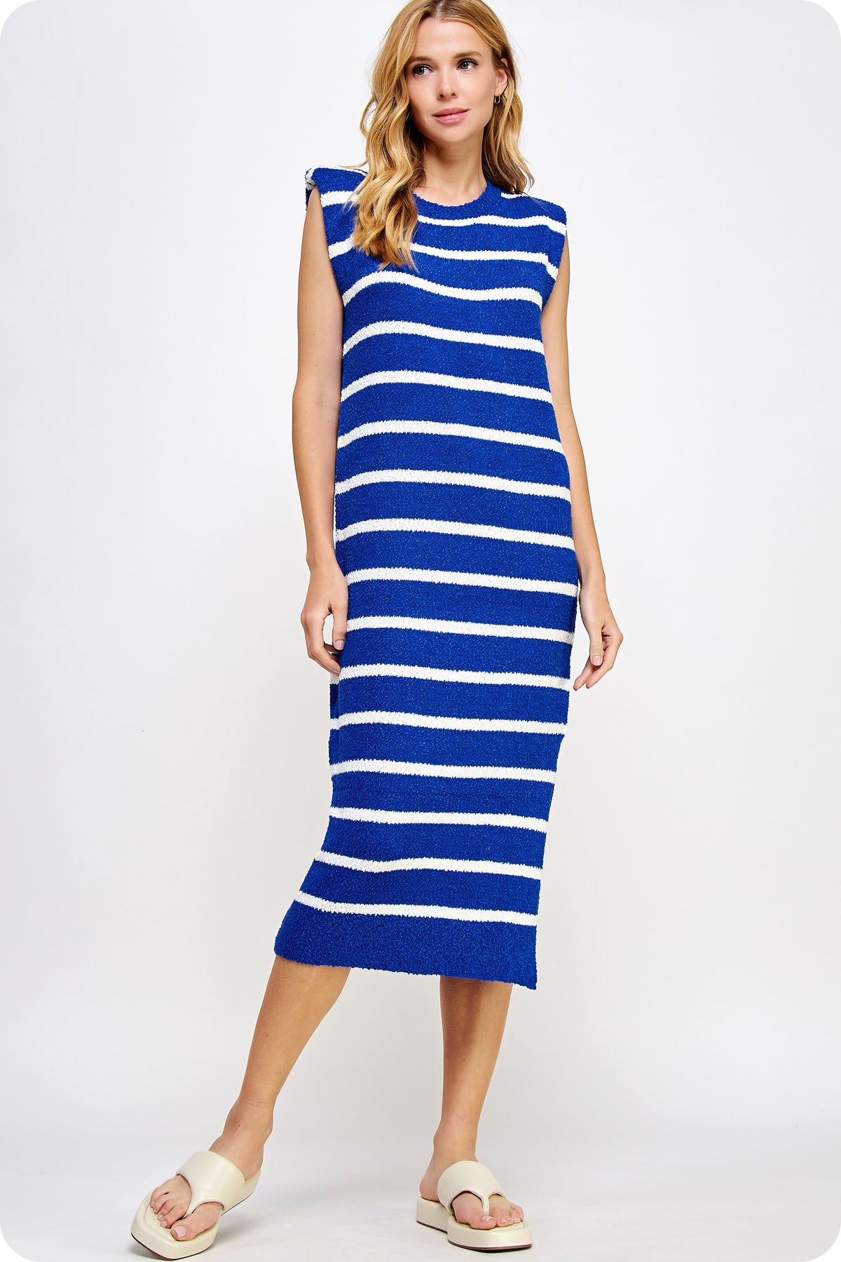 happiest here striped midi - blue/white