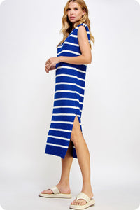 happiest here striped midi - blue/white