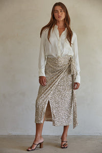 turnin' heads sequin wrap skirt