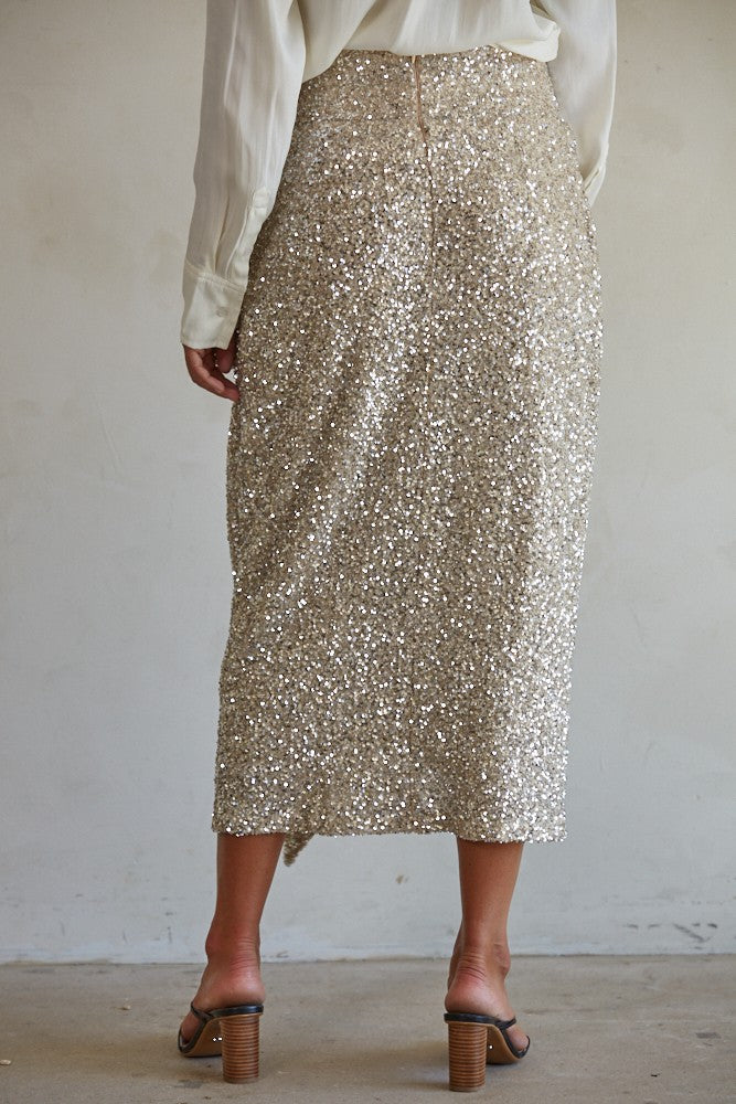 turnin' heads sequin wrap skirt