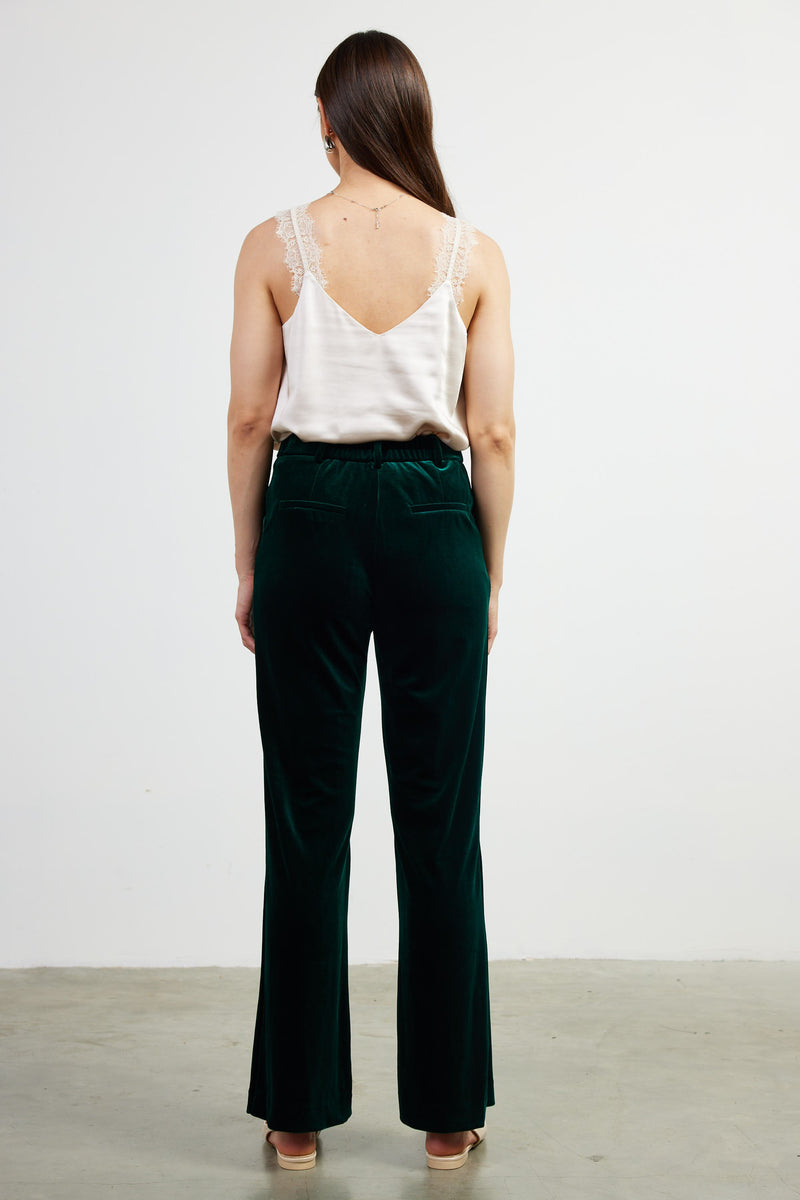 a vision in velvet straight-fit pants