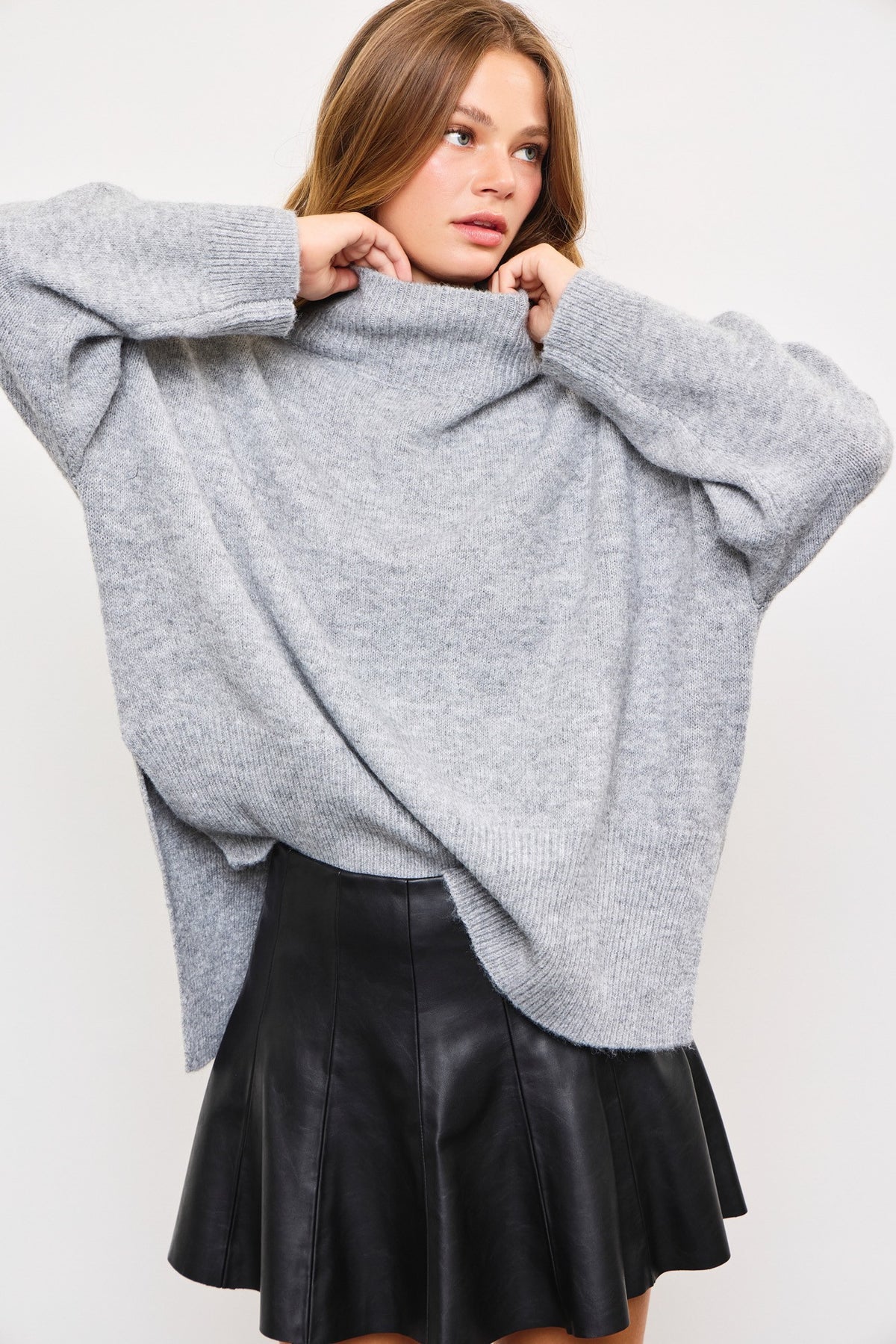 autumn afternoon mock neck sweater | grey