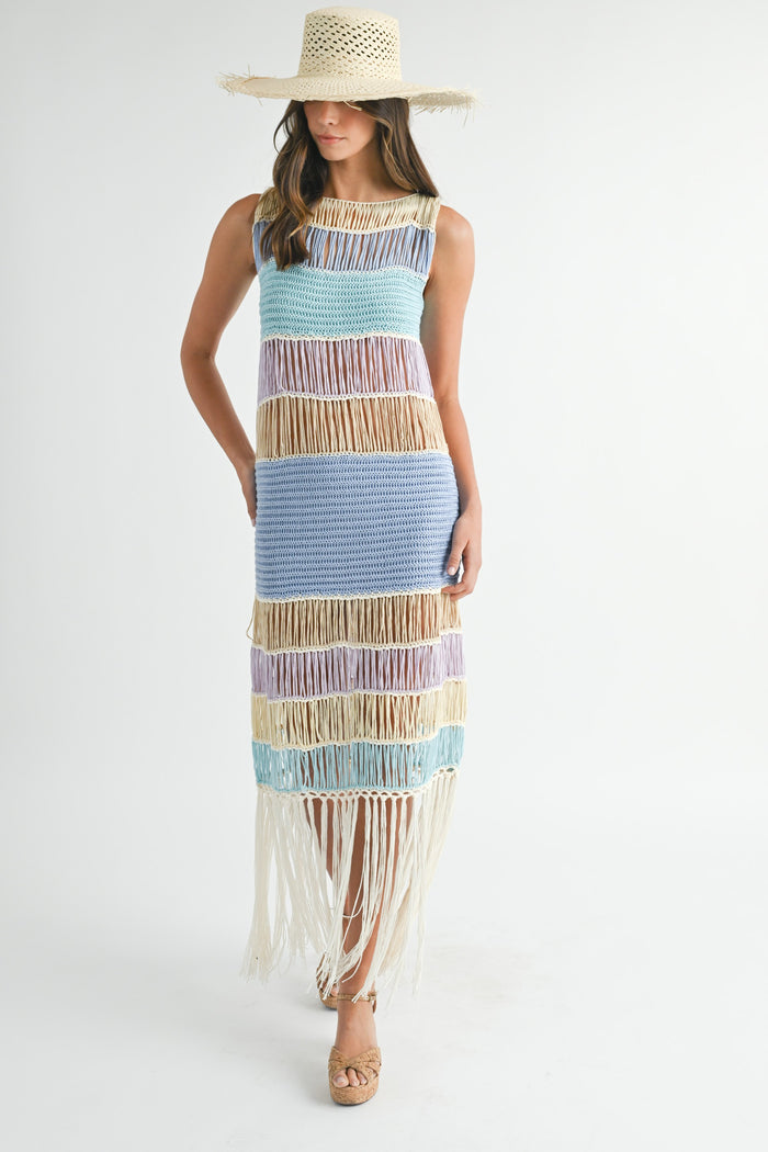 take me to the beach fringed crochet dress