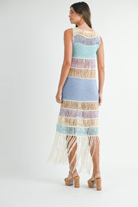 take me to the beach fringed crochet dress