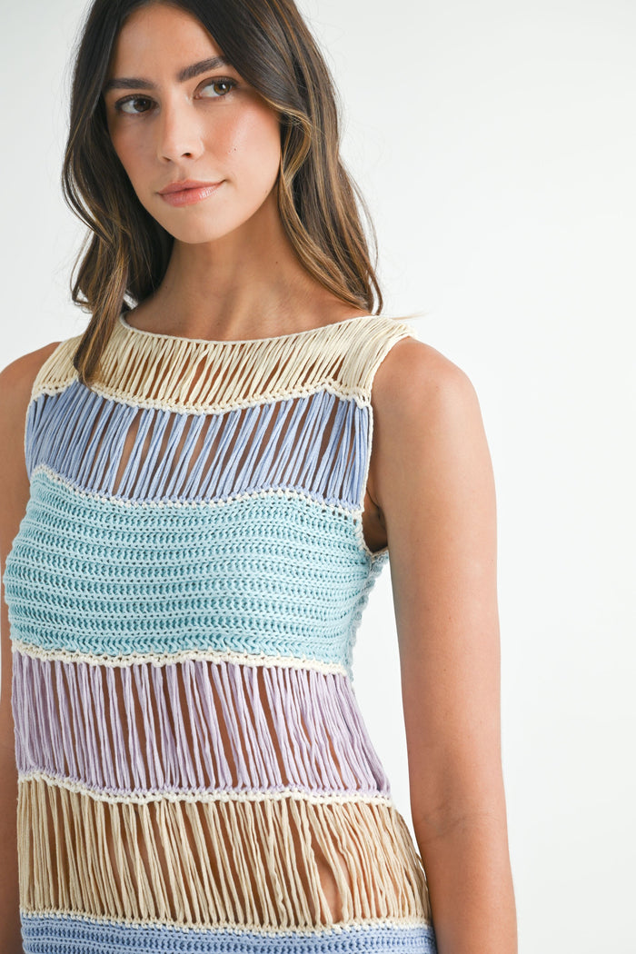 take me to the beach fringed crochet dress