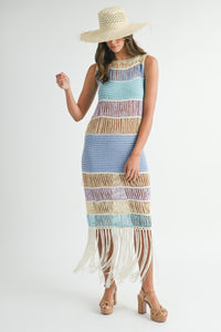 take me to the beach fringed crochet dress