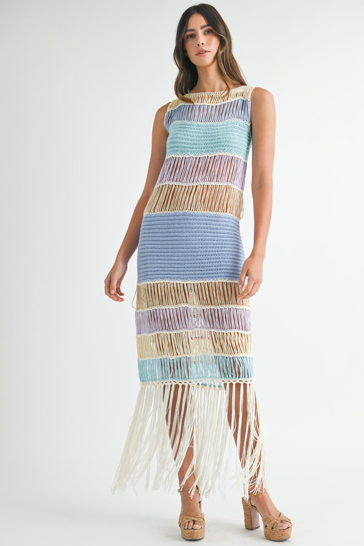 take me to the beach fringed crochet dress