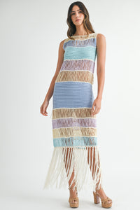 take me to the beach fringed crochet dress