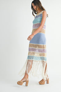 take me to the beach fringed crochet dress
