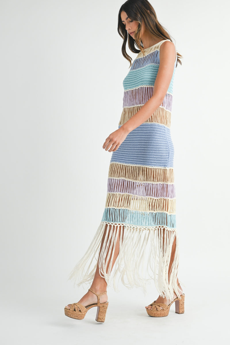 take me to the beach fringed crochet dress