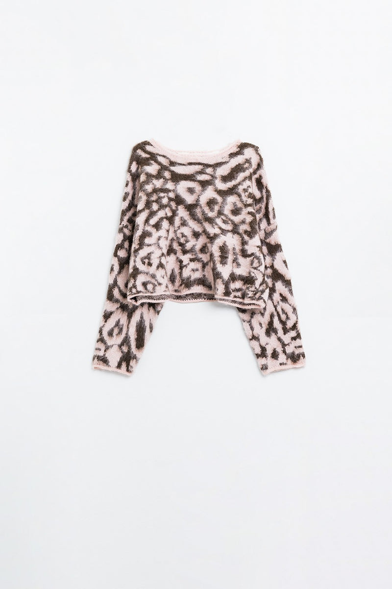 pink leopard crop sweater