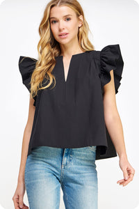 flutter ruffle sleeve poplin top