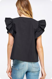 flutter ruffle sleeve poplin top