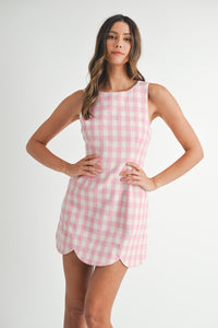 easy choice plaid scallop hem mini dress