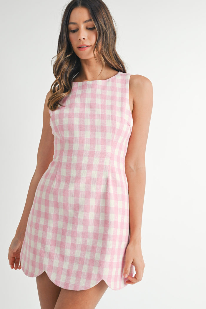 easy choice plaid scallop hem mini dress